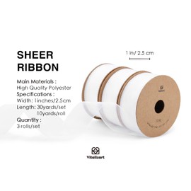 Vitalizart Organza Ribbon White, 2.5 cm x 27.4 m, Ribbon for Crafts, Ribbon Wide, Gift Wrapping Ribbon for Gift Wrapping, Christmas Tree, Crafts, Bows, Wedding Invitations