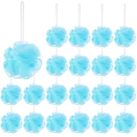 Shellwei 24 Pcs Loofah Sponge Bulk Mini Shower Sponge 3 Inch Loofahs Shower Pouf Mesh Shower Ball for Women Kids Men Exfoliating Body Scrubber Travel Size Baby Shower Favor (Baby Blue)