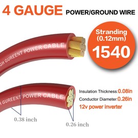 4 Gauge Wire (50FT) Red Copper Clad Aluminum CCA - Primary Automotive Wire,Car Amplifier Power & Ground Cable,Battery Cable for Car Audio Speaker,Solar, Auto, RV Trailer Amp Wiring kit