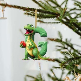 Christmas Dinosaur Ornaments 26 Letter Cartoon Pendant, Acrylic Dino Figures Hanging Gift for Christmas Tree, Funny Dinosaur Decor for Kids, Christmas Dinosaur Cartoon Pendant,Christmas Decor (G)