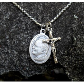 Saint Pope John Paul II Mens/Ladies or Teen Necklace, Boy Confirmation Gift, Patron Saint Gift, 24" Stainless Steel Box Chain