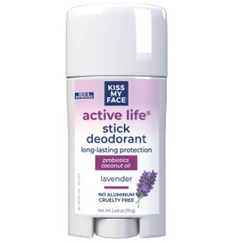 Kiss My Face Active Life Deodorant Contains Naturally Derived Ingredients, 72 Hour Odor Control | Deodorant for Women and Men, Aluminum Free with Coconut Oil and Probiotics, Lavender Scent