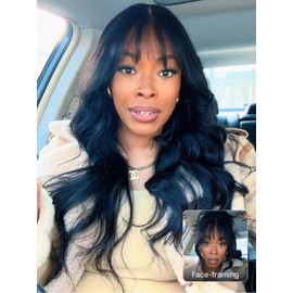 Nadula 7x5 Bye Bye Knots Curtain Bangs Wig Glueless Pre Everything Loose Wave Wigs Human Hair Pre Plucked Pre Cut Invisible Bleached Knots Ready to Wear Wig Natural Black Color 180% Density 20inch