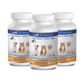 Itch Relief for Cats - Allergy Relief Pets - for Dogs and Cats - Amazing Formula - Chewy Tablets - cat Skin and Coat Supplement - 3 Bottle (225 Chews)