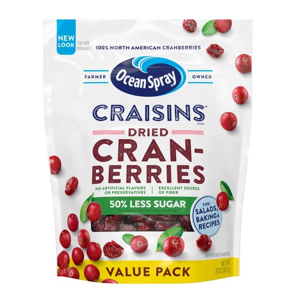 Ocean Spray Craisins Dried Cranberries, Reduced Sugar, 20 Ounce Value Pack