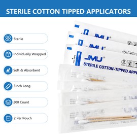 JMU Sterile Cotton Tipped Applicators, 2000 Count Sterile Cotton Swabs, Wood Shaft Medical Swabs (3 Inch)