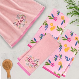 VOOVA & MOVAS Pink Hand Towels - 4 Pack, 100% Soft Cotton, (16x25 Inches) Pink Decorative Face Towel with Gift Packed, Ideal for Home Decor | Kitchen Use, Floral Pink