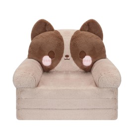 MONKISS 2-in-1 Convertible Toddler Chair to Kids Sofa Bed - Soft Sherpa Flip-Out Comfy Couch for Toddlers 1-3 Years Old - Baby Lounge Chairs Comfy Foldable Couch & Reading Chair, Grey Dog