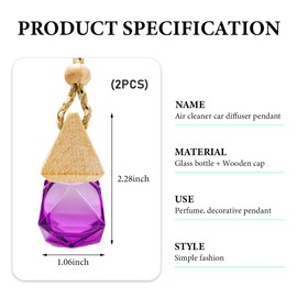 KVAEY 2 PCS Hanging Car Air Freshener, Clear Glass Essential Oil Diffuser Perfume Bottle Ornament, Hanging Perfume Pendant Aromatherapy Fragrance Decoration, Car Accessories (Purple)