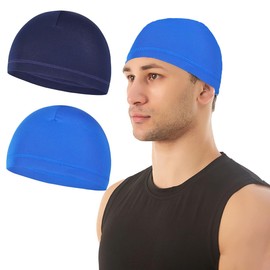 Qrity 2 Piezas Gorro de Ciclismo, Gorro de Trabajo, Revestimiento del Casco, Gorro Deportivo Absorbente del Sudor para Hombres y Mujeres, Azul+Azul Tibetano