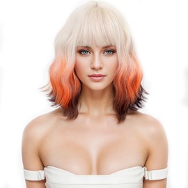 Yamel Wavy Bob Wig with Bangs Foxy Hair Colour Wig Synthetic Hair Shoulder Length Short Curly Wigs for Women