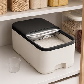 Large Capacity Sealed Rice Storage Container with Measuring Cup – Dry Food Organizer for Kitchen Pantry Storage