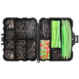 OKVGO 525pcs Set Sea Fishing Rigs DIY Making Kit, Flapper Rig Fishing Tackle Box with Hook Swivels Snap and Tube for Beach Casting Shore Fishing Flounder Flat Fish (Size: 2/0#)