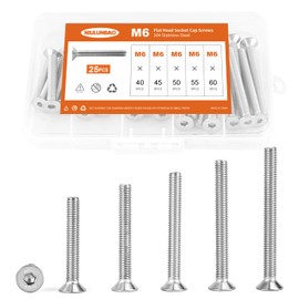 NIULUNBAO - Tornillos de cabeza plana M6 x 40 mm, 45 mm, 50 mm, 55 mm, 60 mm, tornillos avellanados, acero inoxidable 304, métrico totalmente roscado, llave Allen, acabado brillante, kit surtido 25