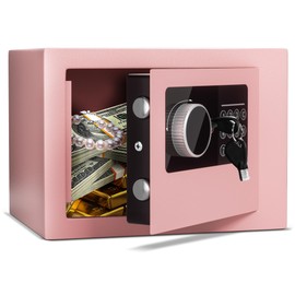 Digital Electronic Money Safe, Steel Security Lock Box with Keypad, Office Hotel Business Jewelry Gun Cash Safe, 0.23 Cubic Feet, 9.06" W x 6.69" D x 6.69" H（pink）