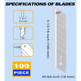 DOWELL 18mm Snap Off Blades SK5 Utility Knife Retractable Blades Box Cutter Blades (100pc)