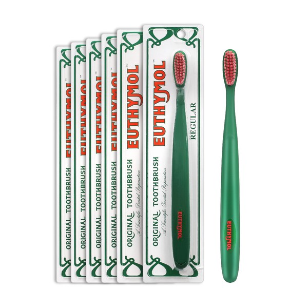 Euthymol Toothbrush (Regular, 6 Count) - Standard-Sized, Curved Soft Bristles