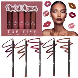 Italia Deluxe Exclusive Edition Top Five Lip Kit with Mousse Matte Lipsticks and Ultrafine Lipliners, Creamy, Highly Pigmented, Long Lasting Lip Makeup Combo