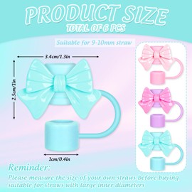 Whaline 6Pcs Bow Straw Covers Lovely Pink Blue Bowknot Portable Drinking Straw Tips Cover Reusable Cute Straw Protector Topper for 0.4in Straws, Cup Accessories