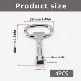WLVinson Set of 4 square key tap, outdoor tap key, inner square socket wrench, 4-sided key, control cabinet key, universal radiator square key (square key)
