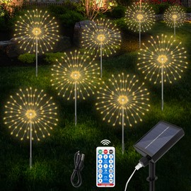 Aourow Solar Lights for Outdoor Garden, Pack of 8 Garden Lights Outdoor with 8 Lighting Modes and 4 Adjustable Brightness Levels, Warm White Dandelion Solar Garden Stake for Garden, Balcony, Patio