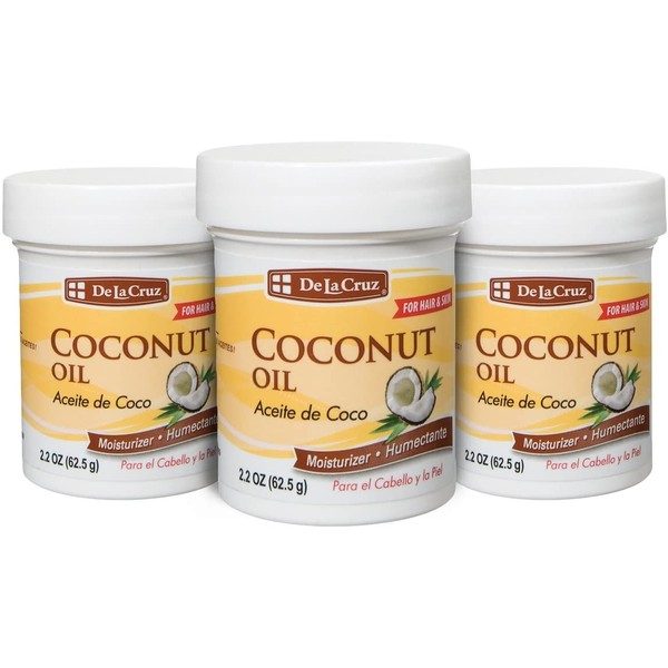 De La Cruz Coconut Oil, Expeller-Pressed, No Parabens or Artificial Colors, Packed in USA 2.2 OZ. (3 Jars)