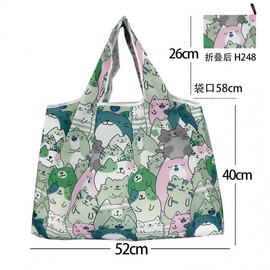 Cute Character Figure Pattern Foldable Tote Shopper Bag with Portable Mini Pouch (R18 Large 58x40cm) 26cm/H079 Leaf 20ea