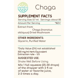 HerbEra Chaga B60 Alcohol-Free Herbal Extract Tincture, Super-Concentrated Wildcrafted Chaga (Inonotus obliquus) (2 fl oz)