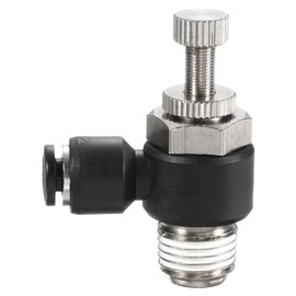 sourcing map SL4-NPT1/4 Air Flow Control Valve Push to Connect Fitting 1/4 Inch OD 1/8 Inch NPT 90 Degree Elbow Air Hose Control Valve Fitting Push Lock, Black