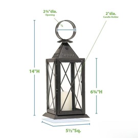 Oakestry Colonial Style Raleigh Tavern Lantern Metal and Glass Panel Vintage Candle or LED Holder Rustic Tabletop Decorative Lamp for Indoor Outdoor Home Patio Garden Accent Black Finish