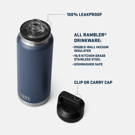 YETI Rambler 36 oz Bottle, Vacuum Insulated, Leakproof, Stainless Steel with Chug Cap, White/Navy/Rescue Red