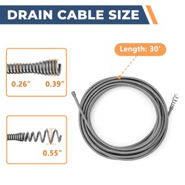 21338 Spin Drain Cable Replacement for Ridgid Auto-Spin Drain Snake, 1/4" x 30' Drain Snake Cable