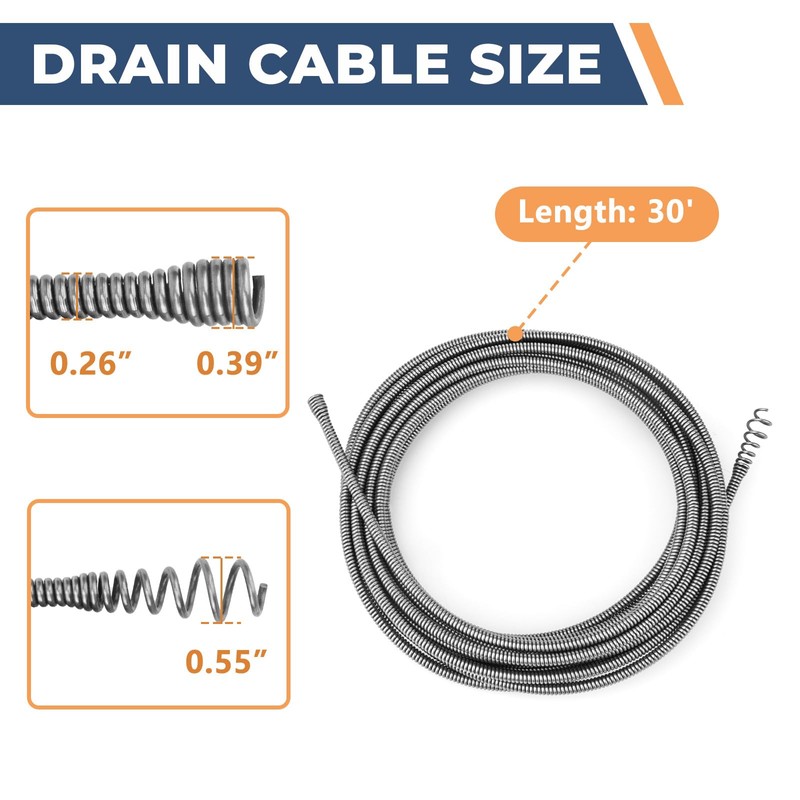 21338 Spin Drain Cable Replacement for Ridgid Auto-Spin Drain Snake,