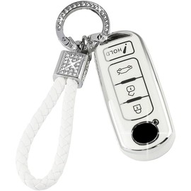 PIFOOG TPU Key Fob Cover with Bling Key Chain Keyless Entry Keys Button Protection Cases White Silver
