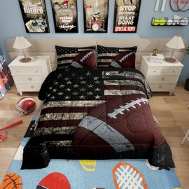 Erosebridal American Flag Bedding Set, Boys Football Comforter Set Queen Soccer Sports Games Down Comforter United States Federations Stars Stripes Duvet Sets for Kids Teens Adult Bedroom Decor