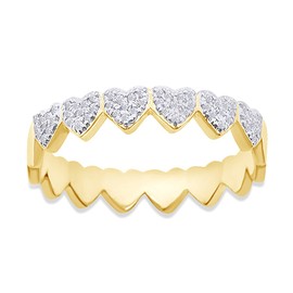 1/10 Carat Round Cut White Natural Diamond Eternity Heart Promise Engagement Band Ring In 14k Yellow Gold Over Sterling Silver Jewelry For Women (Clarity : I2-I3, Color : I-J, 0.10 Cttw) Ring Size-6.5