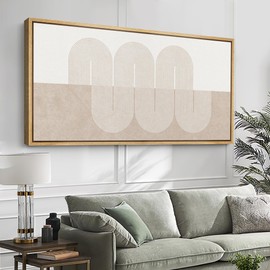 SIGNFORD Extra Large Framed Canvas Print Wall Art Minimalist Line Art Curved Line Pattern in Neutral Beige Tones Geometric Illustrations Modern Art Calm Warm for Living Room Bedroom Office - 60"x30"