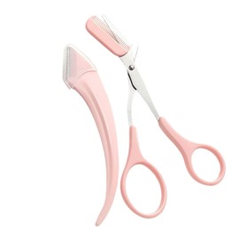 TRkin 眉毛 ハサミ 顔そり用 プレミア套组 コーム 付 つけはずし可 カット メンズ レディース （ピンク）