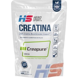 HS HERO SPORT Creatina Monohidratada Micronizada Creapure® 450g. 100% Pura. Creatina Alemana Creapure®. Vegana, 160 porciones, 5g por porción, Pre Entreno con Scoop. Pure. Proven. Perfect.