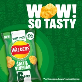 Walkers Less Salt Dash of Salt & Vinegar 6pk Green