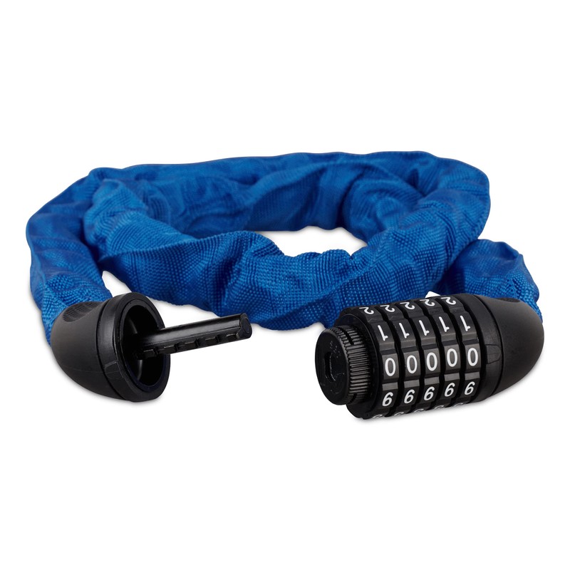 Relaxdays, Blue Combination Lock Bicycle Secure Chain Lock with 5-Digit