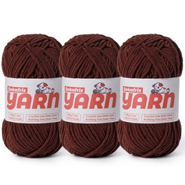 3 Pack Plush Chunky Chenille Yarn for Crocheting, Soft Fluffy Velvet Yarn for Crocheting, Fuzzy Baby Blanket Knitting Yarn, 300g/393yds Bulky Amigurumi Yarns（3 Dark Coffee）