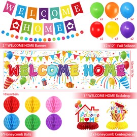 Holkcog Welcome Home Party Decorations, Welcome Back To Home Sign, Colorful Glitter Banner, Ballons, Honeycomb Ball for Wall, Colorful Family Party Supplies, We Missed You So Much Decorations