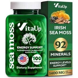 VitaUp Wildcrafted Irish Sea Moss Capsules with Burdock Root & Bladderwrack - USA Made Sea Moss Advanced for Hair, Skin, Immune & Energy Levels Support - SeaMoss Pills - 60 Vegan Capsules