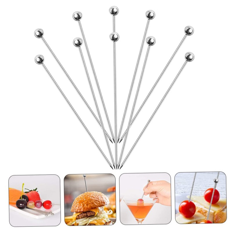 GRIRIW 10pcs Multi-Functional Food Picks Set Stainless Steel Cocktail Skewers