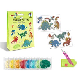 Ursus 43500009 Diamond Painting Sticker Dinos, Set of 2 Sticker Sheets in Different Designs, Diamond Stones, Picker, Wax and Bowl, Includes Instructions (English language not guaranteed)