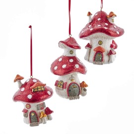 Kurt Adler Mushroom House Ornaments, 3 Assorted