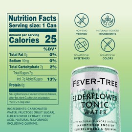 Fever-Tree Elderflower Tonic Water - Premium Quality Mixer - Refreshing Beverage for Cocktails & Mocktails. Naturally Sourced Ingredients, No Artificial Sweeteners or Colors - 5.1 Fl Oz Cans - Pack of 24