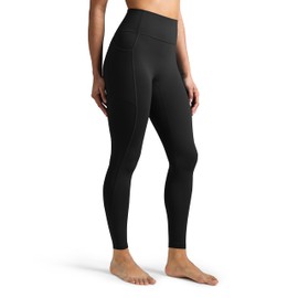 Colorfulkoala Dreamlux No Front Seam 7/8 Leggings with Pockets for Women 25" Inseam, Seamless High Waisted Buttery Soft Yoga Pants (L, Black)