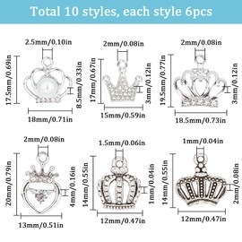 SUNNYCLUE 60PCS 10 Styles Crown Charms Princess Crown Charm Silver King Rhinestone Cubic Zirconia Queen Hollow Crystal Crowns Charms for Jewelry Making Charms Earrings Necklace Bracelets DIY Crafts, No Gemstone